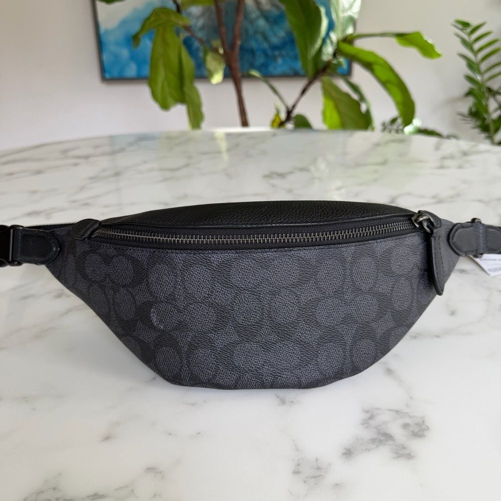 NWT Coach Charter Belt Bag 7 In Signature Canvas & Leather  C7700 Charcoal Black